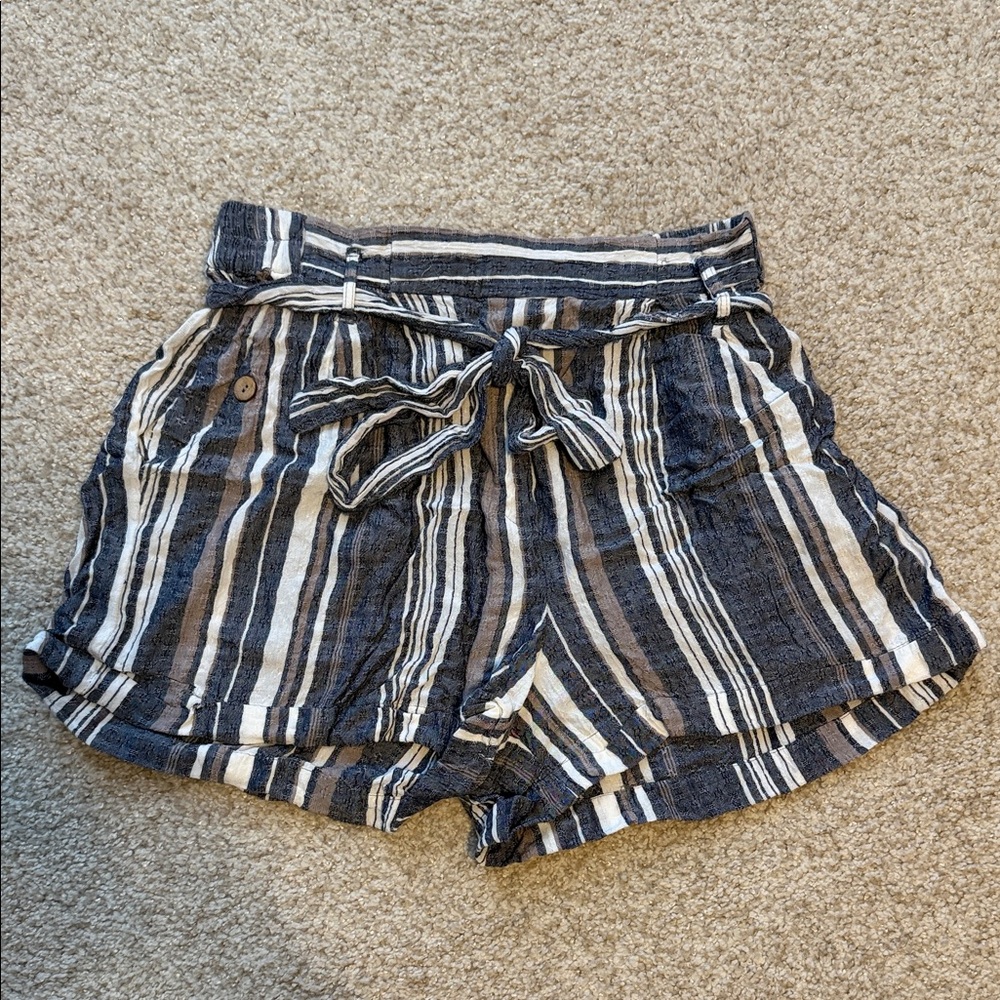 Angie Navy and White Striped High Waist Shorts